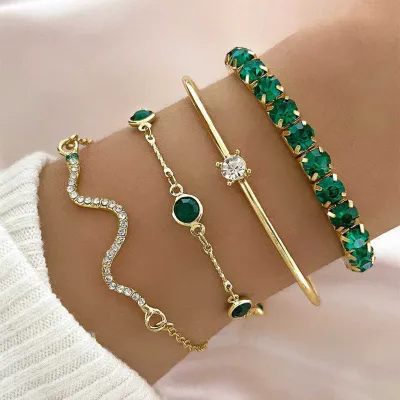 4Pcs Fashion Snake Green Bangle Bracelet Set